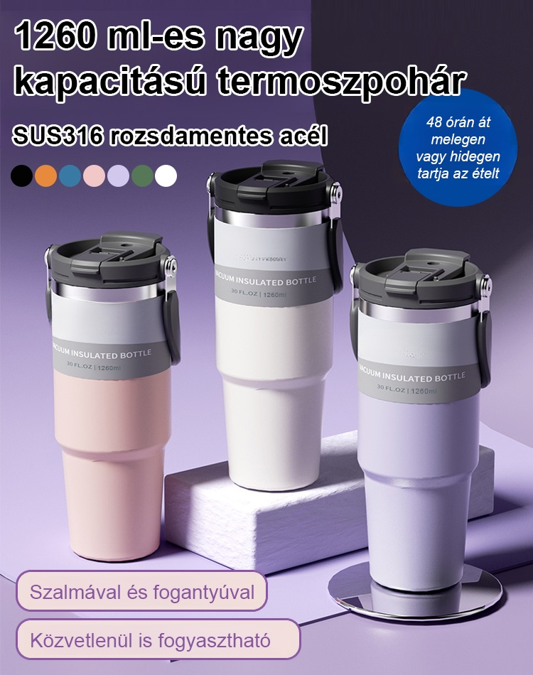 Óriási 1260ml Prémium Autós Termosz|48H Hőtartás + Telefonállvány|Fizetés Kézbesítéskor:-80%+INGYEN POSTA