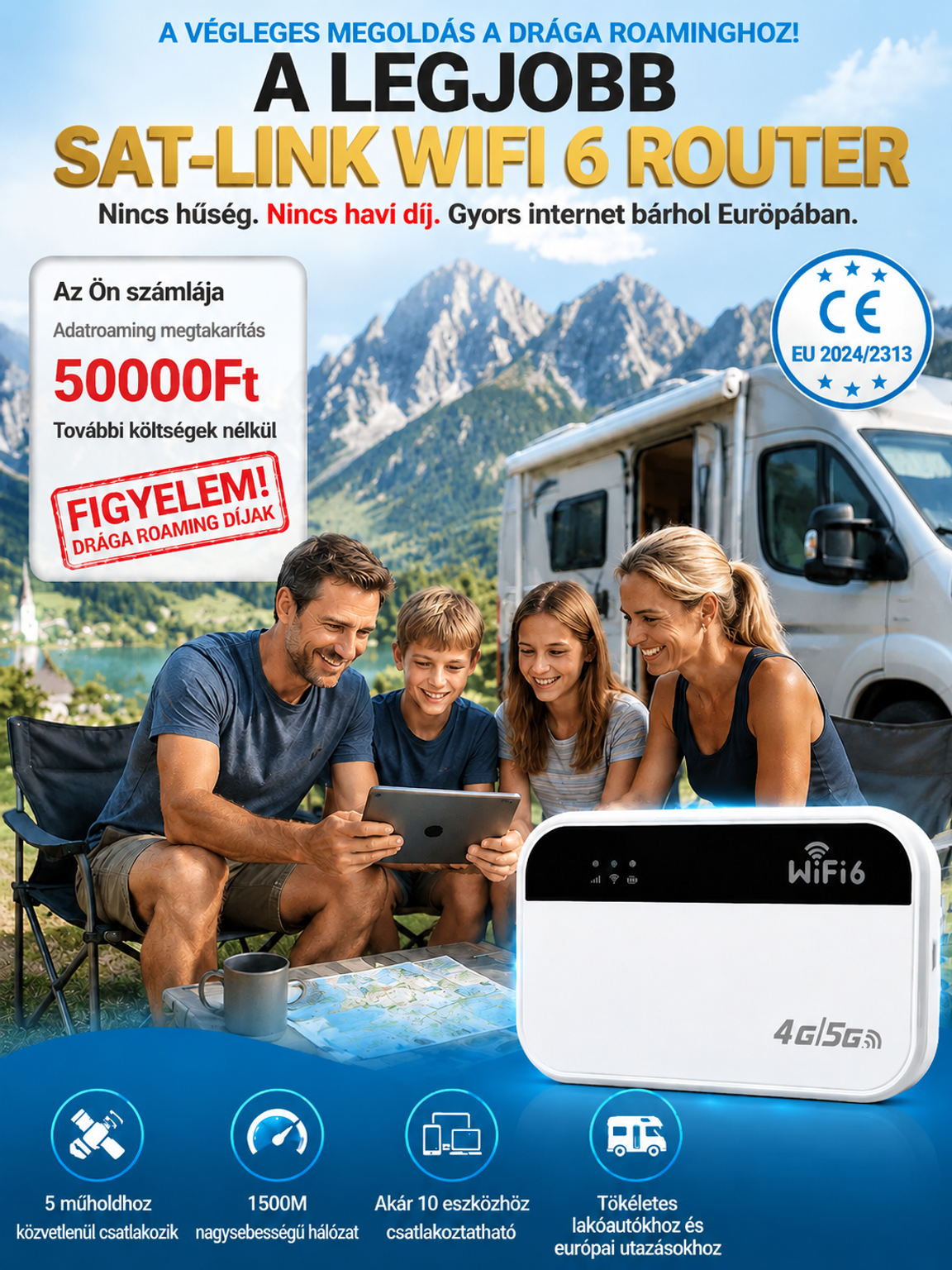 70% Akció👍Hordozható WiFi 6 Router Okos Chippel - Nincs Havidíj, Nincs Roaming - Szupergyors Kapcsolat Bárhol