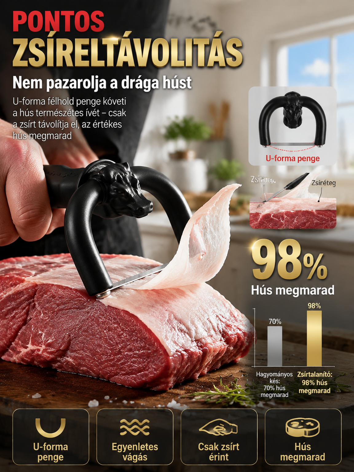  [50% AKCIÓ] 👍Biztonságos U-alakú Zsíreltávolító Kés – Hús Előkészítés 30 Másodperc Alatt