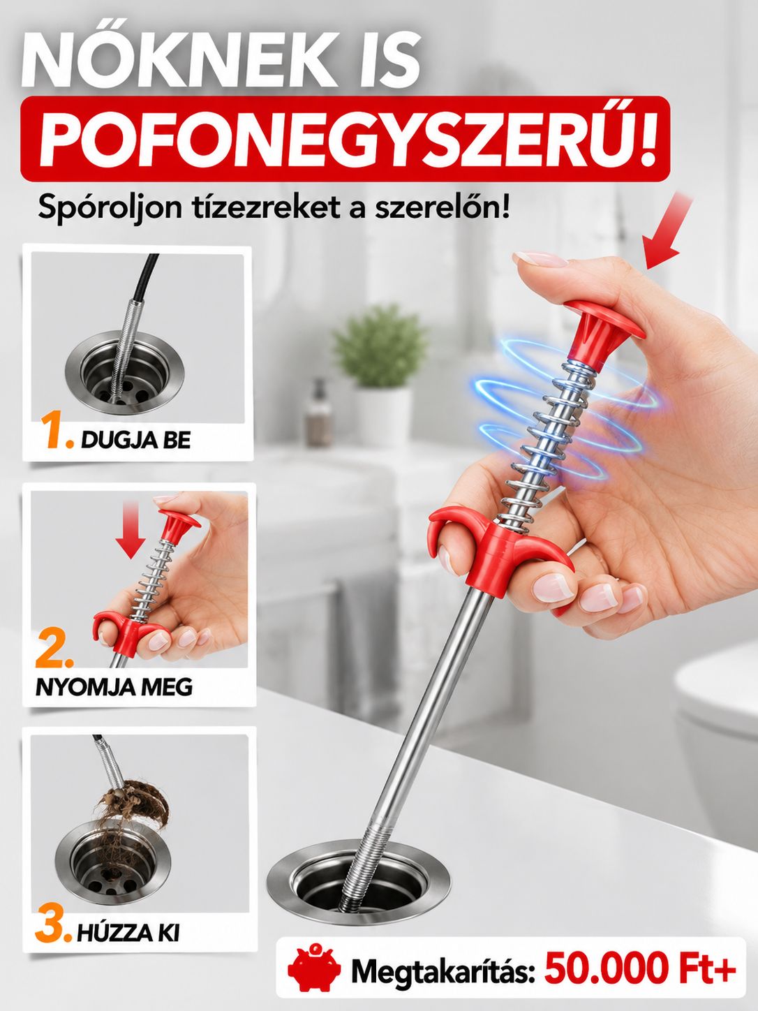 50% Akció👍Azonnali Duguláselhárító Eszköz-Szuper Erős Lefolyótisztító Fogó