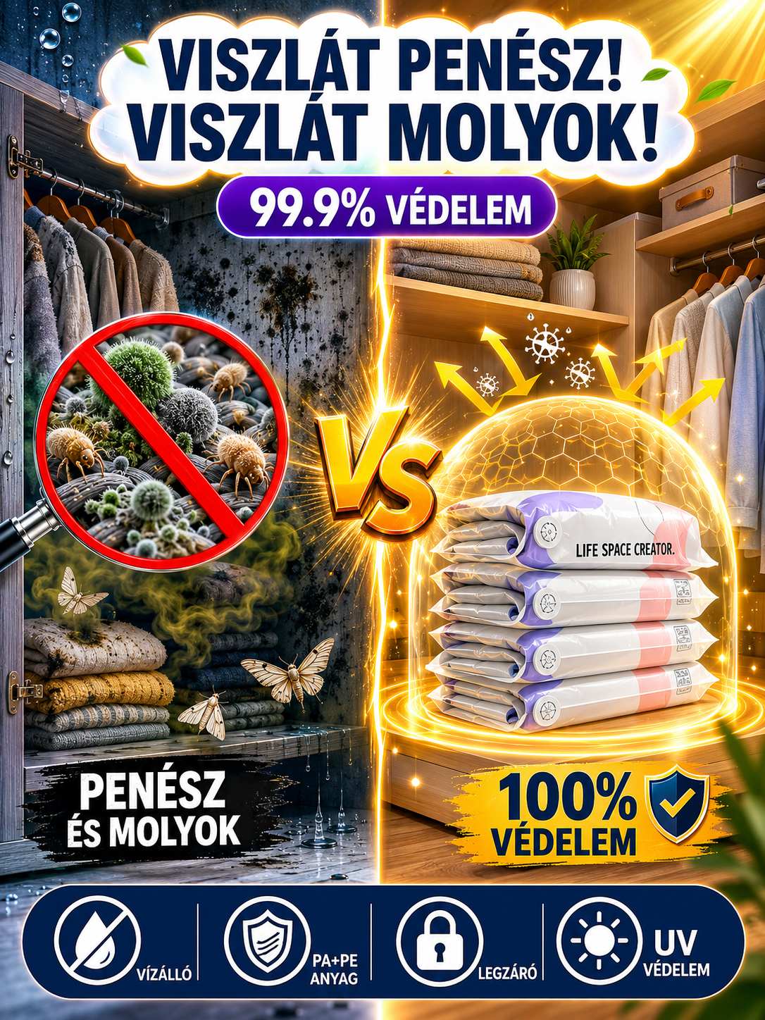 Helytakarékos Vákuumzsák Szett Szivattyú Nélkül - 50% Akció