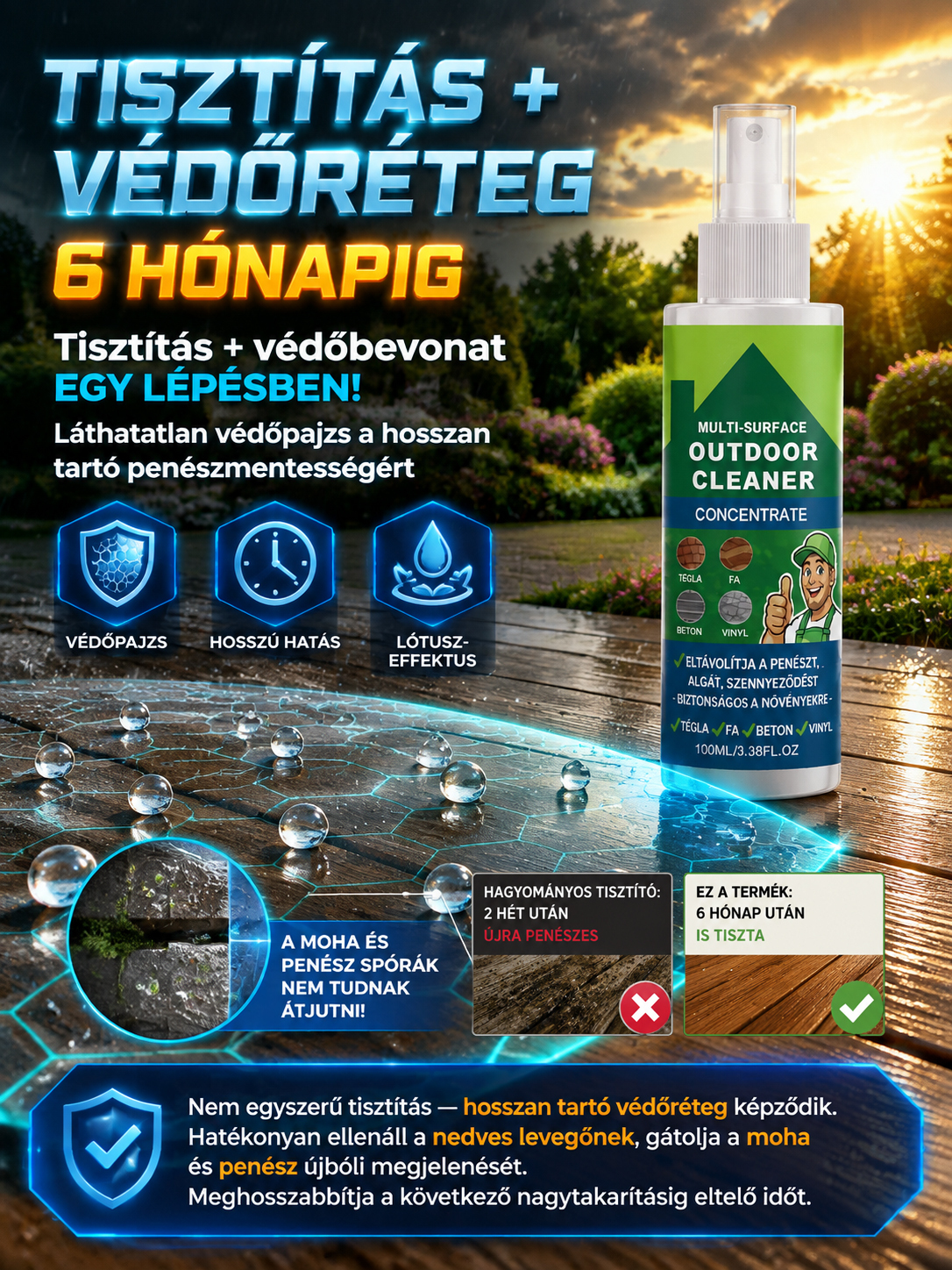 🏡Többfunkciós kültéri koncentrált tisztítószer| 3 Perc Alatt Eltünteti a Penészt és Algát| Növénybarát Formula Fa, Tégla és Kő Felületekre| Visszaadja az Eredeti Színeket✨