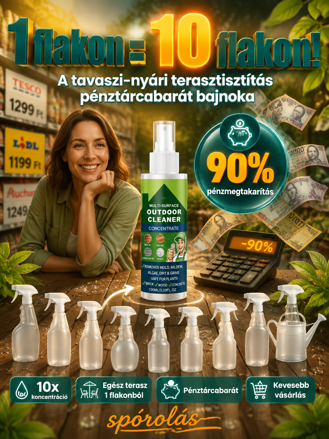 🏡Többfunkciós kültéri koncentrált tisztítószer| 3 Perc Alatt Eltünteti a Penészt és Algát| Növénybarát Formula Fa, Tégla és Kő Felületekre| Visszaadja az Eredeti Színeket✨