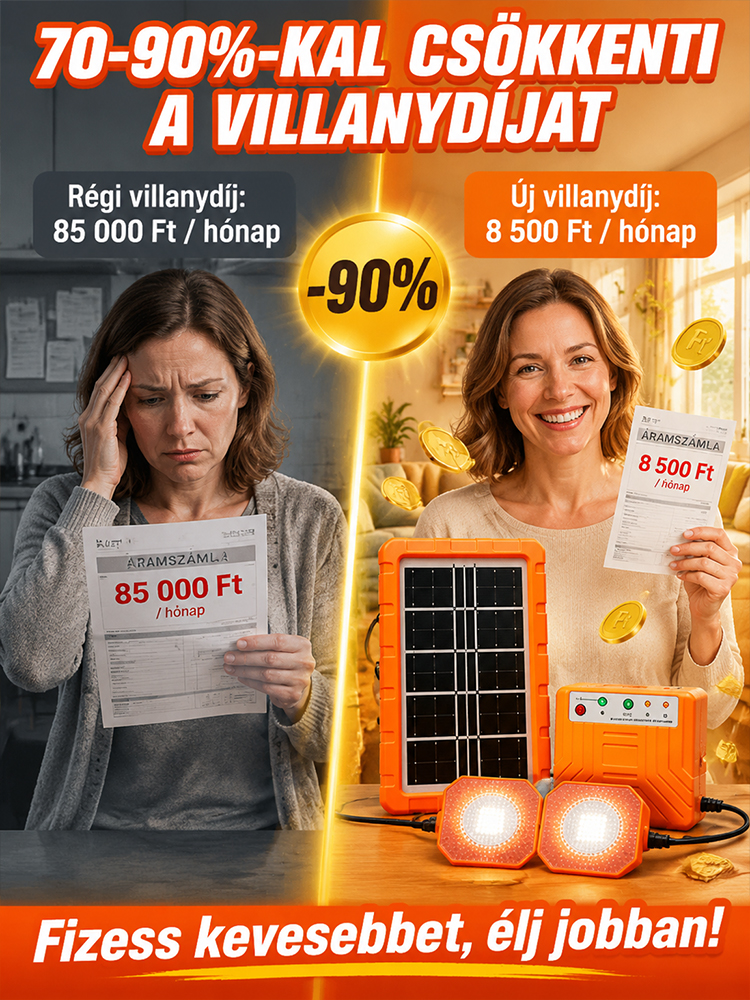 ☀️Háztartási napelemes rendszer– 2400mAh Akku + 2 Lámpa (Ingyen Áram Bárhol!)