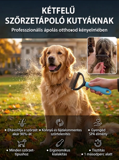 🐶🐱Kétoldalas állatkefe a fájdalommentes tisztításhoz, anélkül, hogy karcolná a bőrt| Azonnal Eltávolítja a Gubancokat és az Elhalt Szőrzetet| Biztonságos Lekerekített Fogak Közepes és Hosszú Szőrhöz🐾💖