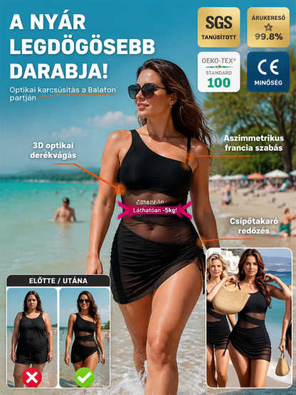 👙Hölgyeknek hálós anyagú, egyberészes, patchwork fürdőruha| Francia Elegancia | 3D Alakformáló, Merevítő Nélküli Egyrészes Fürdőruha Csípőtakaróval(Több Színben)🌟