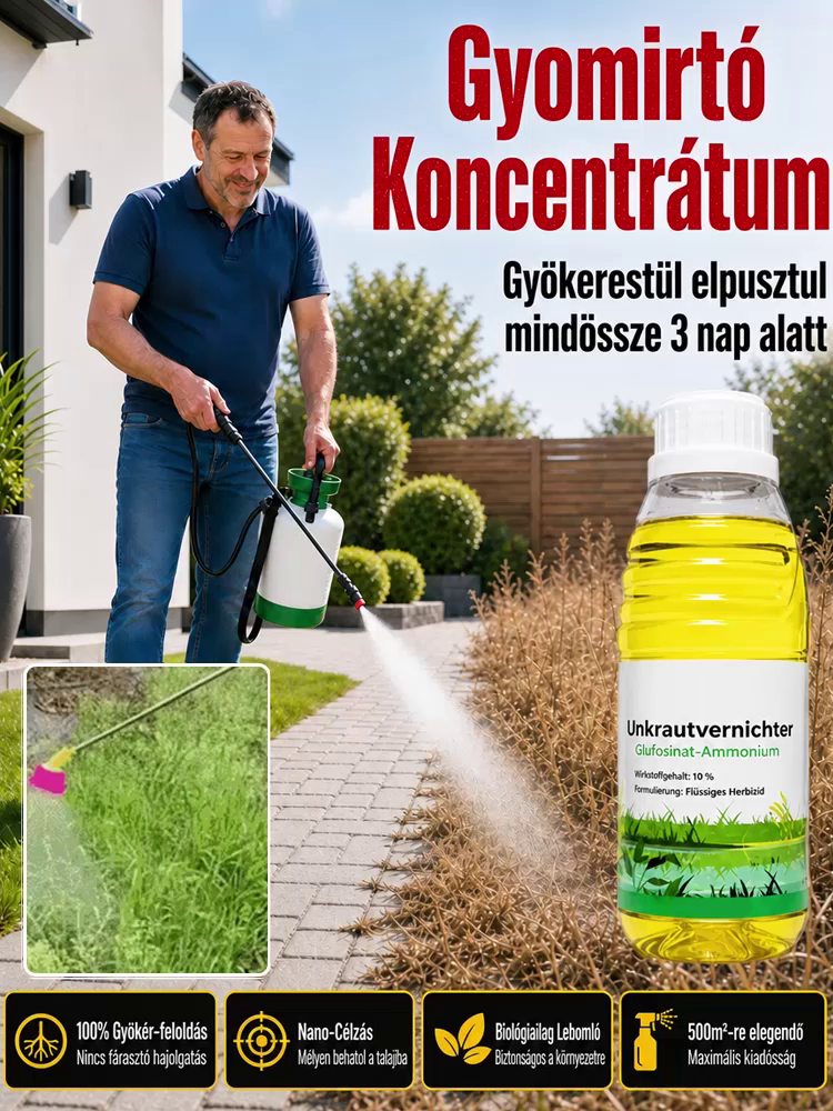 【Egyszerű fúvás gyökerezés】 nanoméretű célzott penetrációs oldat – 3 Nap Alatt Teljesen Elpusztítja a Gyomot | Állatbarát & Esőálló, Akár 500m² Gyomtalanítás🌿