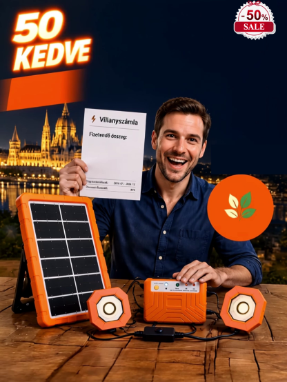 ☀️Háztartási napelemes rendszer– 2400mAh Akku + 2 Lámpa (Ingyen Áram Bárhol!)