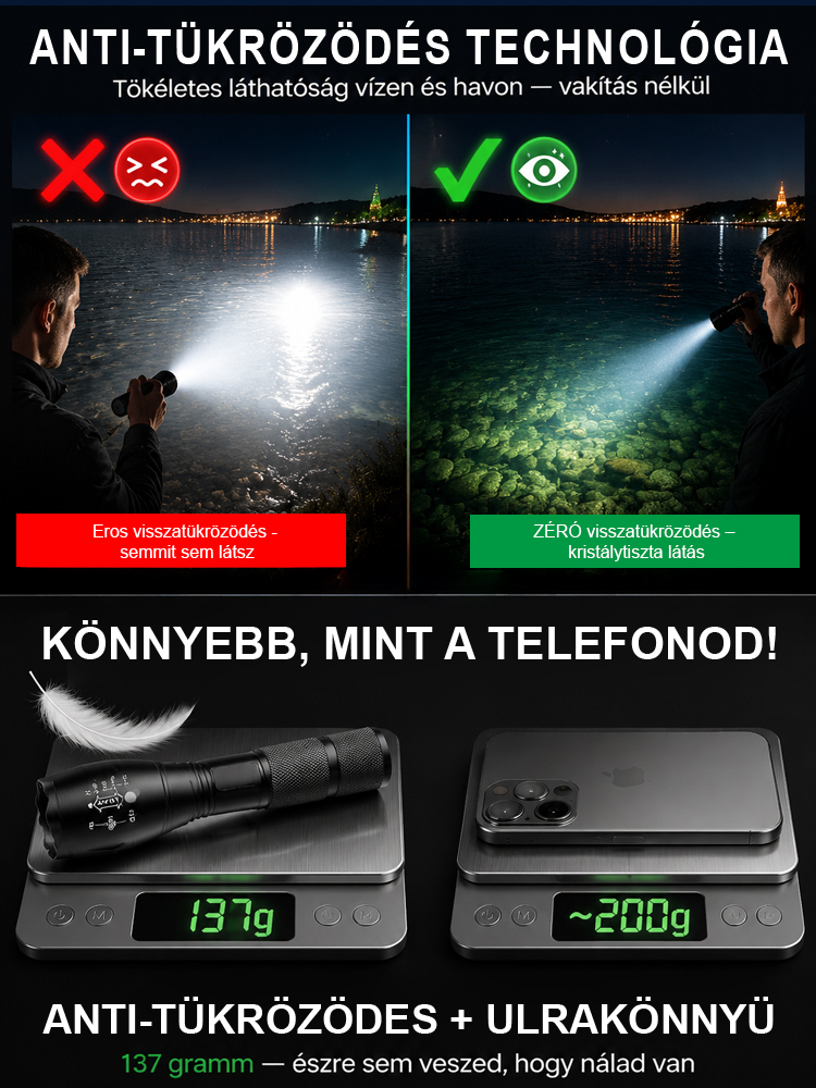 ⚡ Végleges Likvidáció ⚡ Éjszakából Nappal! Szuperfényes Túlélő Zseblámpa | Vadászathoz, Kempinghez és Vészhelyzetre🔦