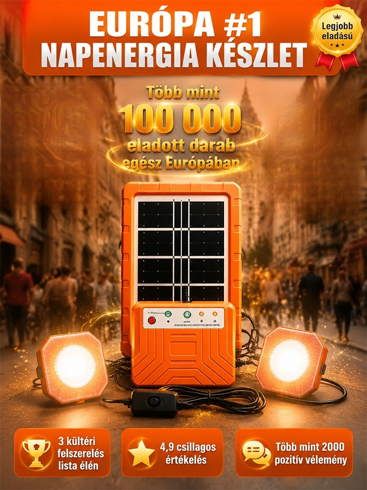 ☀️Háztartási napelemes rendszer– 2400mAh Akku + 2 Lámpa (Ingyen Áram Bárhol!)