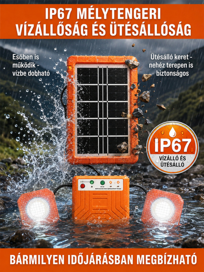 ☀️Háztartási napelemes rendszer– 2400mAh Akku + 2 Lámpa (Ingyen Áram Bárhol!)