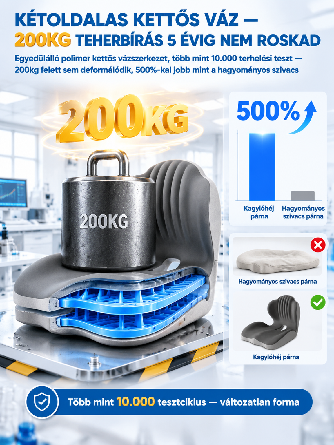 Nagy teherbírású, kétoldalas, deformálódásmentes továbbfejlesztett kagyló alakú deréktámasz ülőpárna⏱️ 3mp Tartásjavítás | 🏋️‍♂️ 200kg Teherbírás | 🌬️ Üreges & Lélegző | 📦 Utánvét