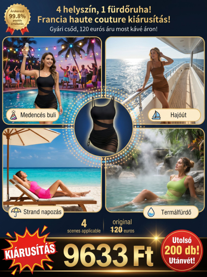 👙Hölgyeknek hálós anyagú, egyberészes, patchwork fürdőruha| Francia Elegancia | 3D Alakformáló, Merevítő Nélküli Egyrészes Fürdőruha Csípőtakaróval(Több Színben)🌟