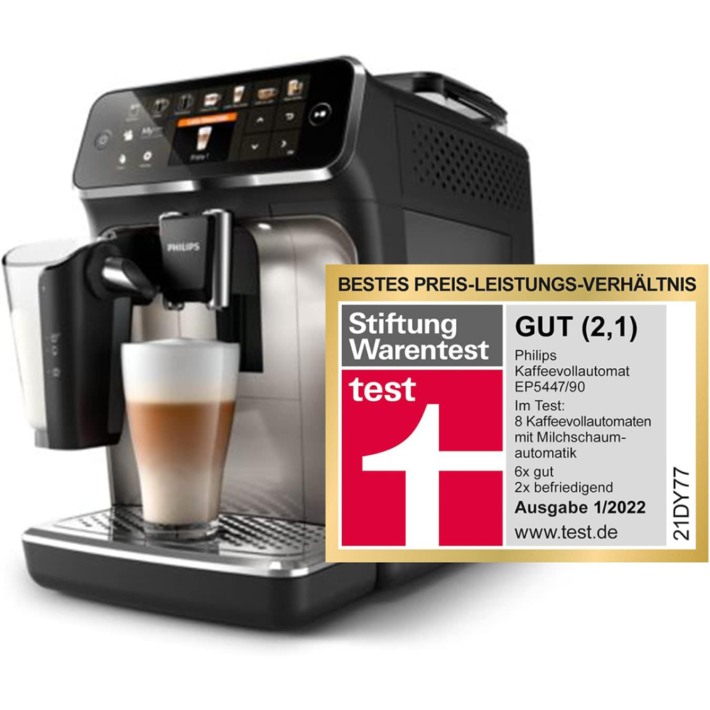 5400シリーズ全自動コーヒーマシン – LatteGoミルクシステム、12種類のコーヒーメニュー、直感的なタッチディスプレイ、4つのユーザープロファイル、クローム仕上げ