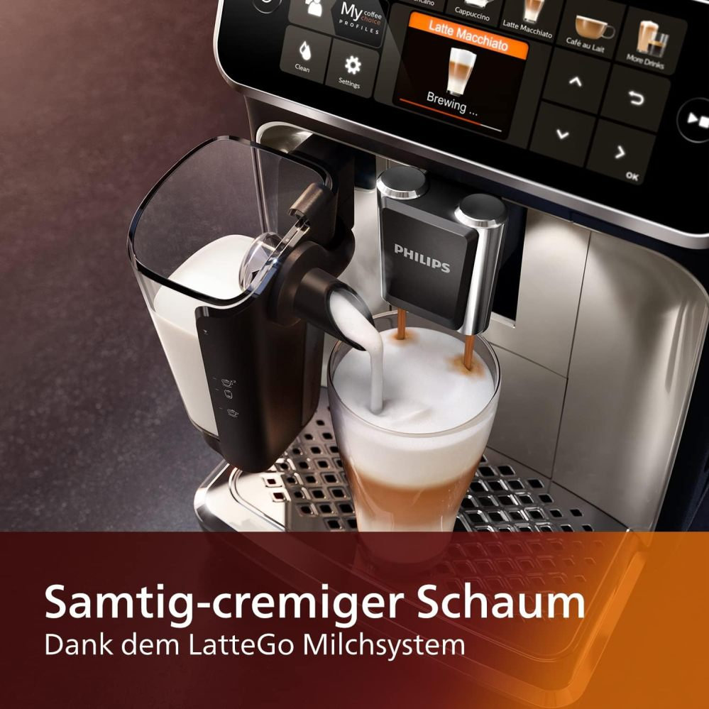 5400シリーズ全自動コーヒーマシン – LatteGoミルクシステム、12種類のコーヒーメニュー、直感的なタッチディスプレイ、4つのユーザープロファイル、クローム仕上げ
