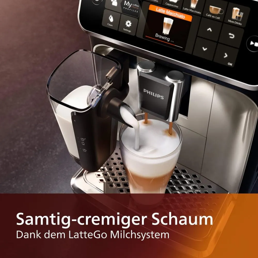 5400シリーズ全自動コーヒーマシン – LatteGoミルクシステム、12種類のコーヒーメニュー、直感的なタッチディスプレイ、4つのユーザープロファイル、クローム仕上げ