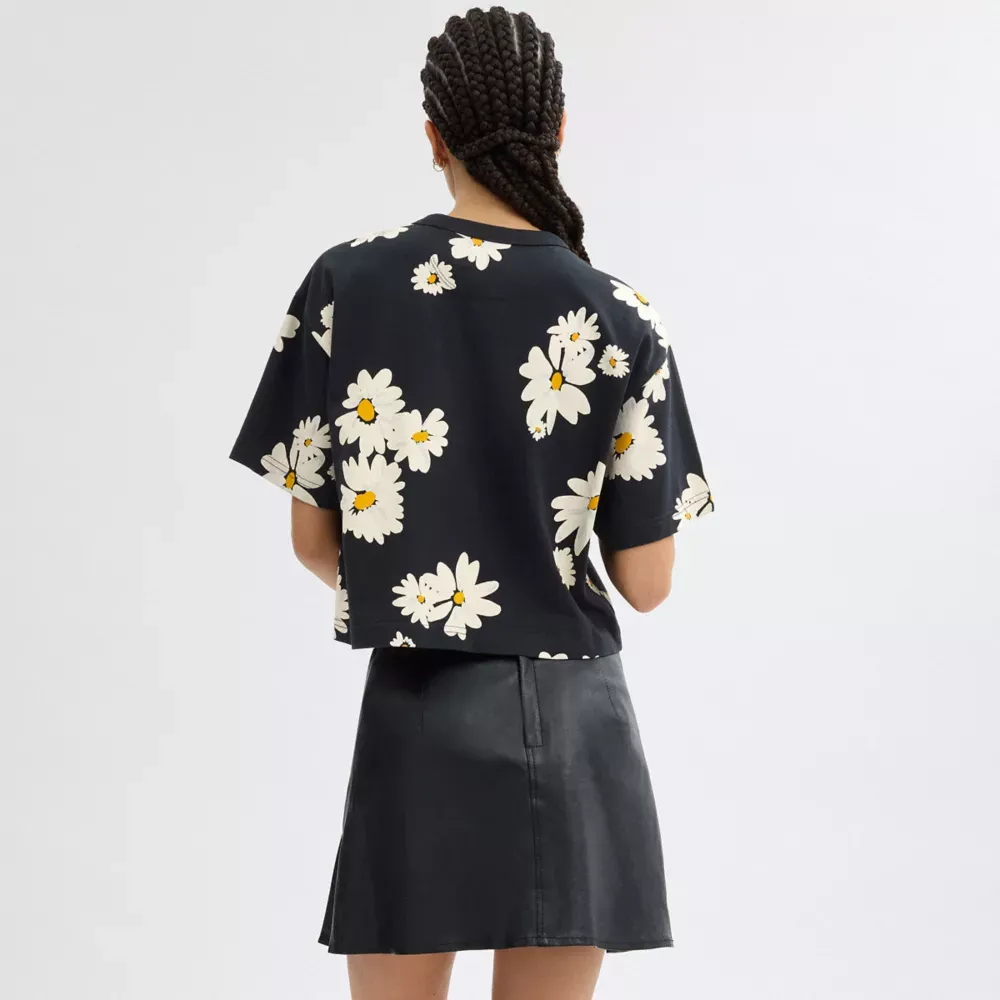 Floral Cropped Signature Script T Shirt In Organic Cotton