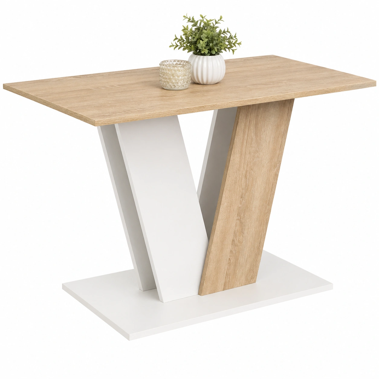 Moderner Esstisch in Natur Holzoptik mit V Gestell Minimalistisches Design 110x70x76 cm-furnishophelp