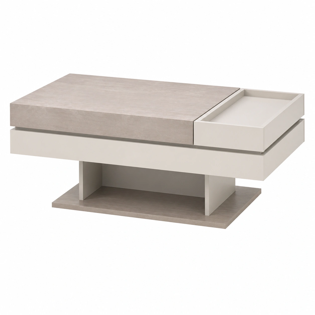 Moderner Couchtisch mit Schiebefunktion und Ablagefach in Beige Steinoptik-furnishophelp