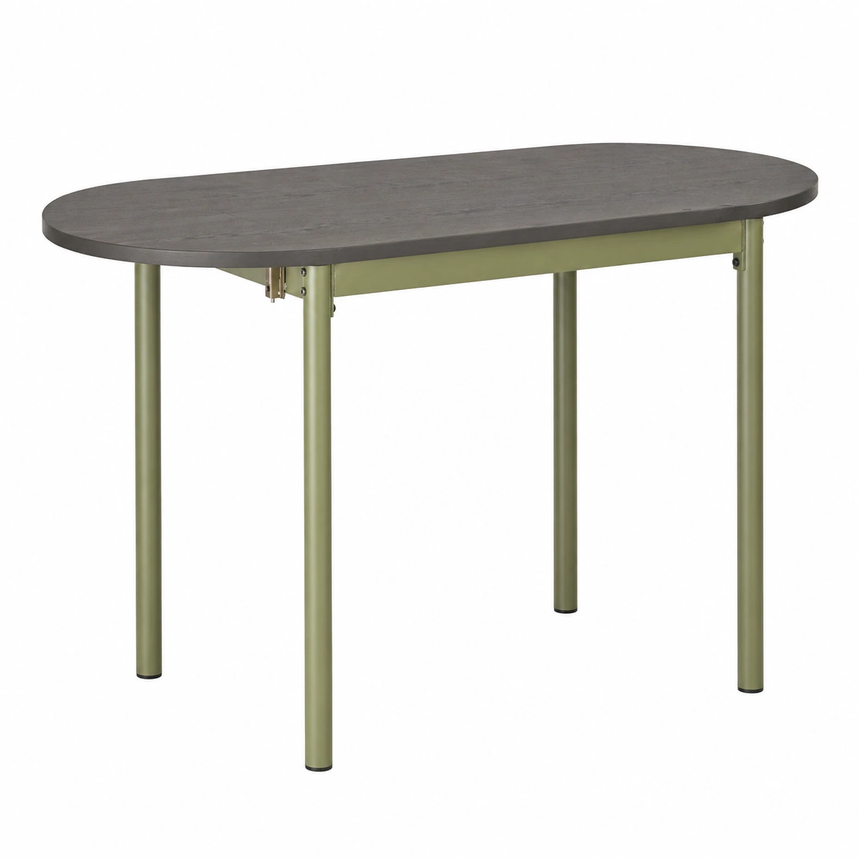 Kuechentisch oval Holzoptik Grau Metallgestell Oliv modern 115x74x61 cm-furnishophelp