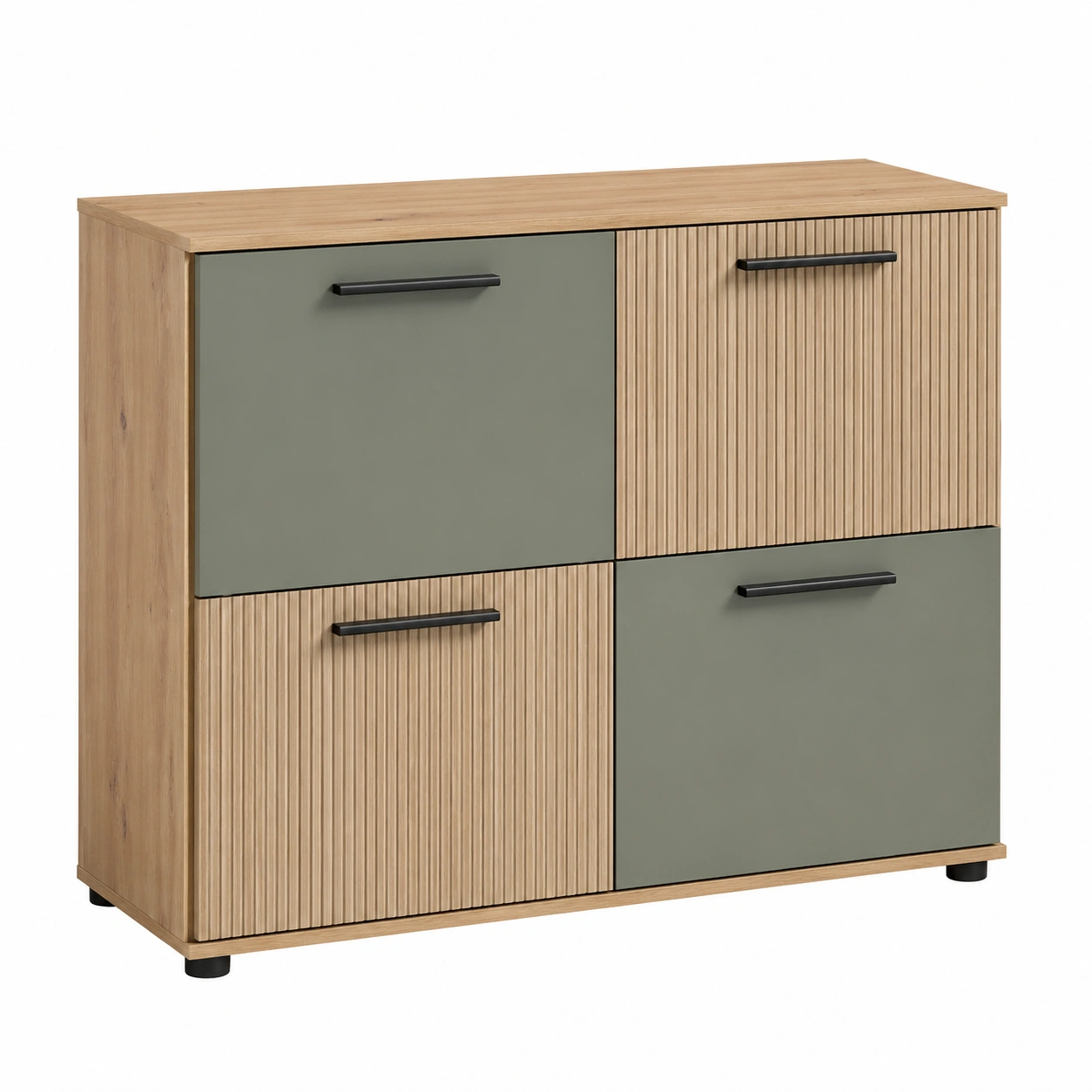 Kommode modern Beton Optik Weiß minimalistisch 78x39x82 cm mit 4 Tueren-furnishophelp