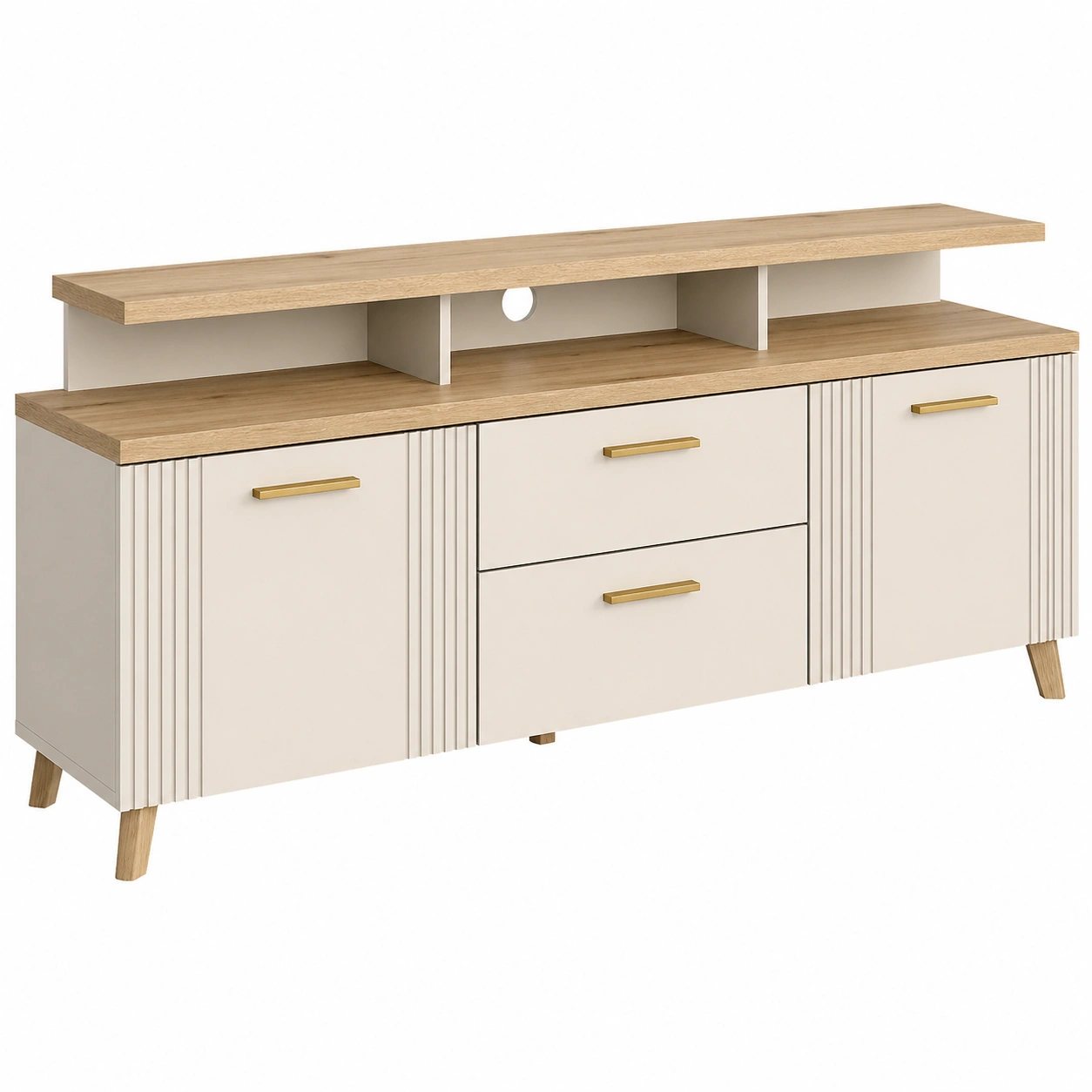 Modernes TV Lowboard mit Ablagefach und Tueren Eiche Optik und anthrazit minimalistisches Design Media Moebel fuer Wohnzimmer gross Stauraum-furnishophelp