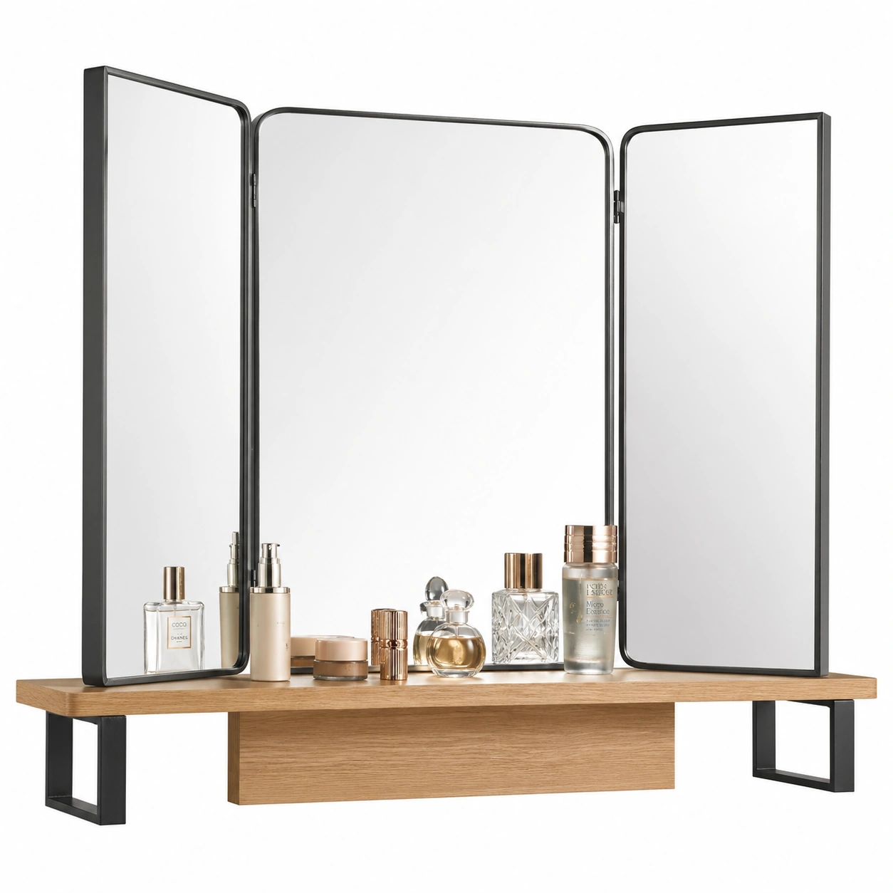 Spiegelaufsatz Klappspiegel Dreiteilig Modern Weiß Holzablage 99 cm-furnishophelp