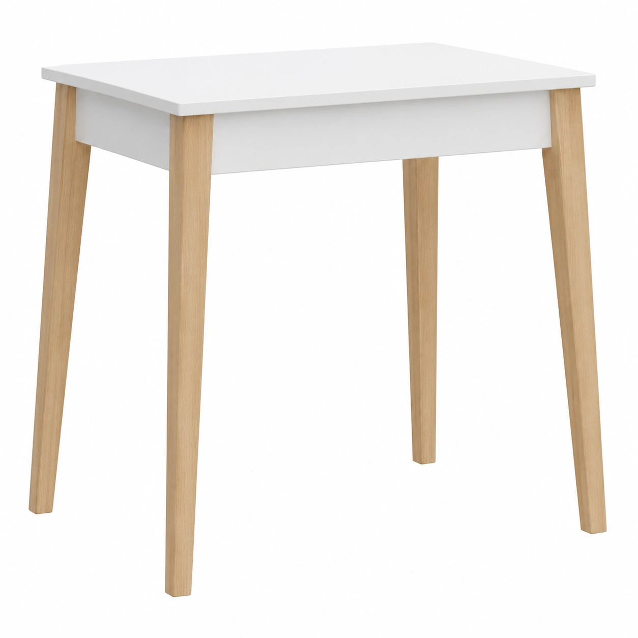 Moderner Küchentisch in Weiß mit skandinavischem Design und Holzbeinen-furnishophelp