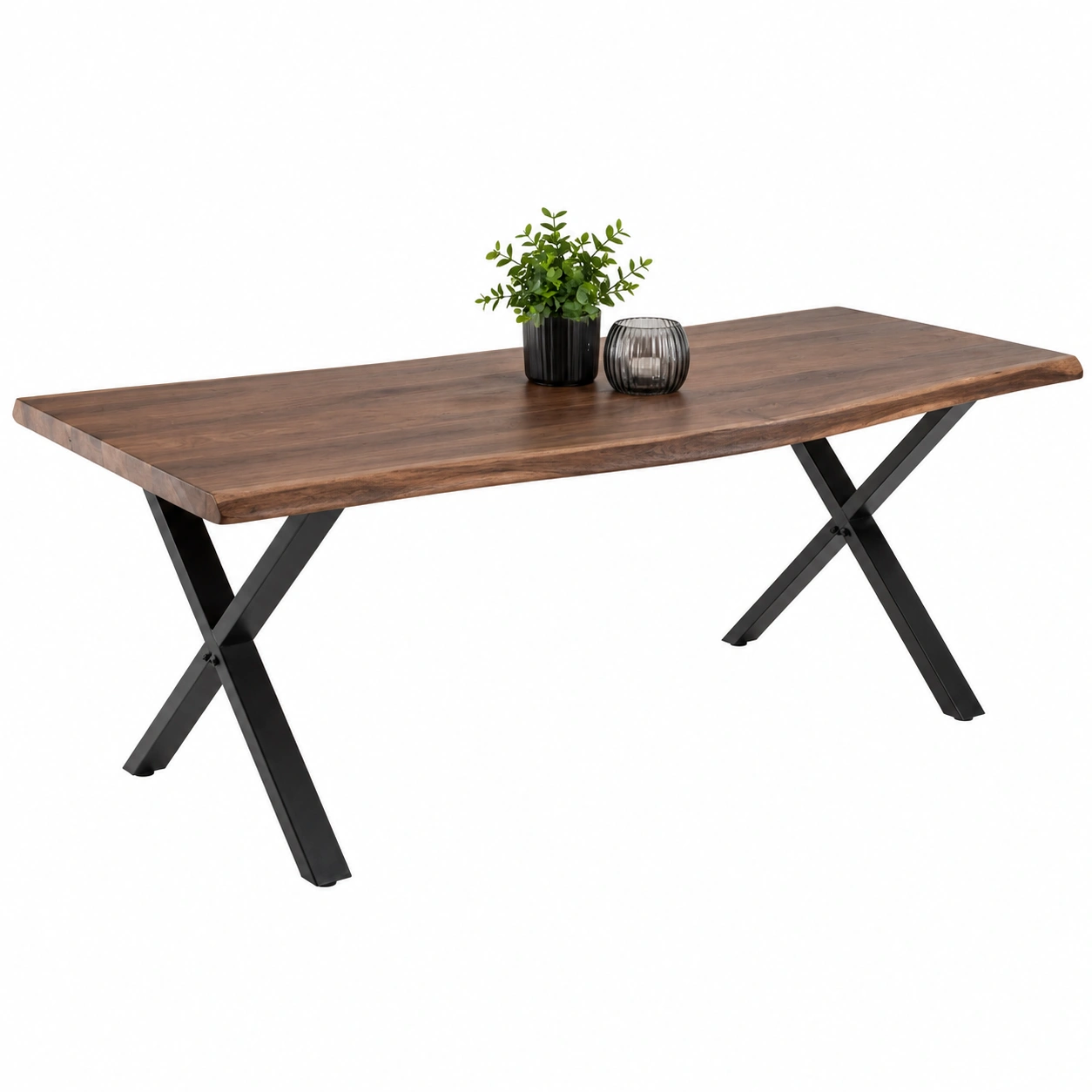 Esstisch im modernen Industrial Design mit Naturkante und X Gestell Eiche Optik ca 140x90x76 cm-Buytavo