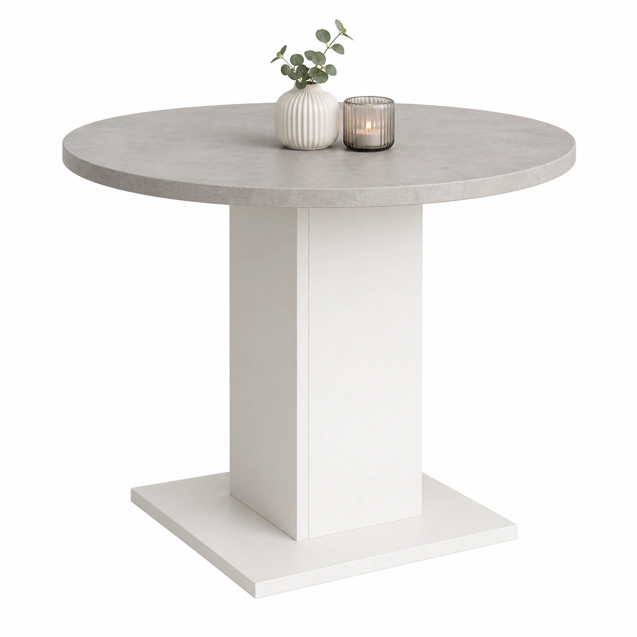Runder Esstisch in Hellgrau mit Mittelsaeule Modernes Design 100x100x75 cm-Buytavo