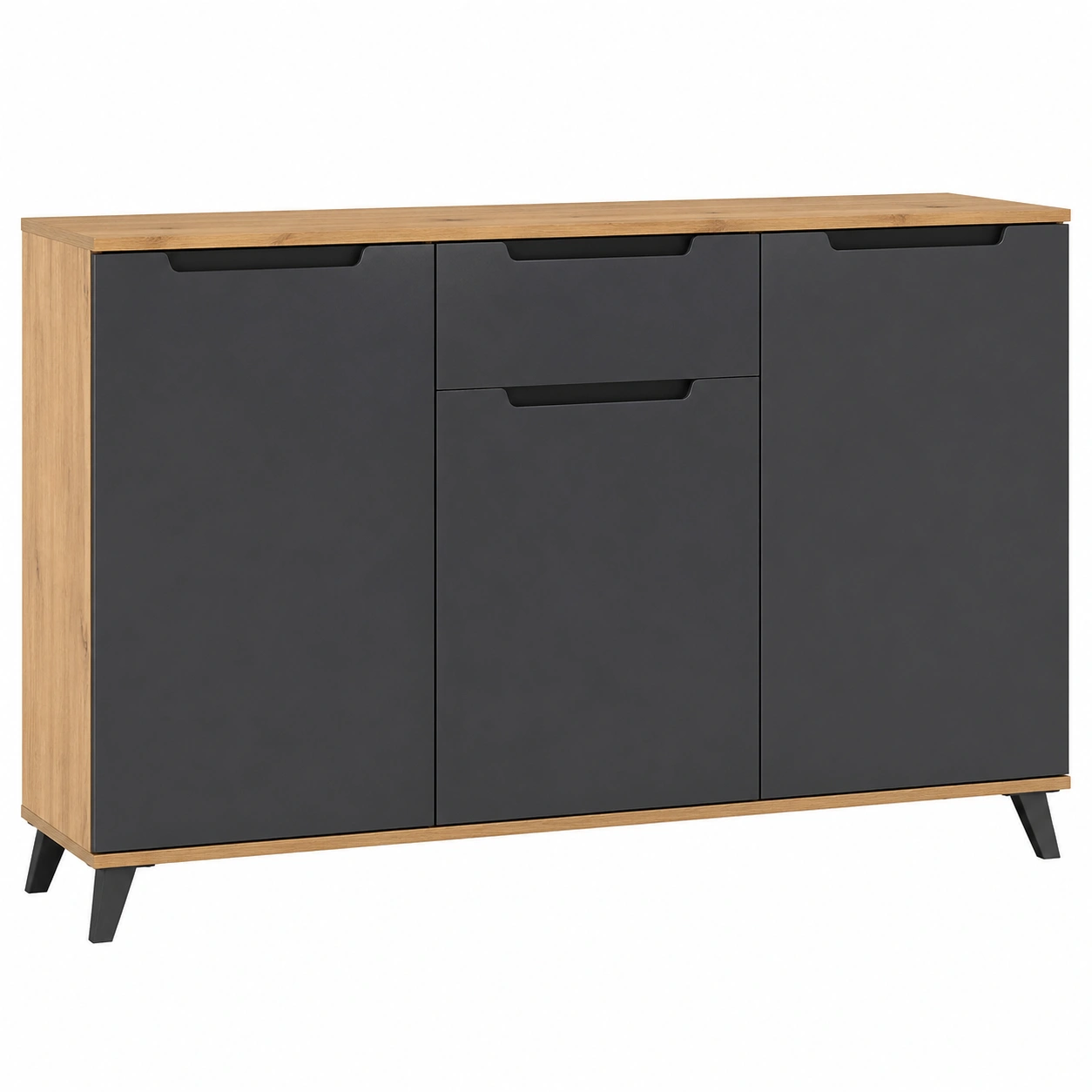 Kommode modern Schwarz matt Holzoptik 3 Tueren 1 Schublade 146x40x79 cm-Buytavo