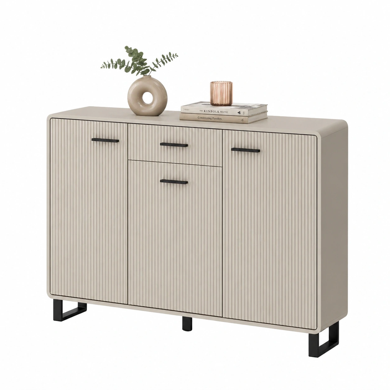Kommode modern Holzoptik Sideboard gross Stauraum Wohnzimmer Schrank mit Tueren und Schubladen minimalistisches Design-Buytavo