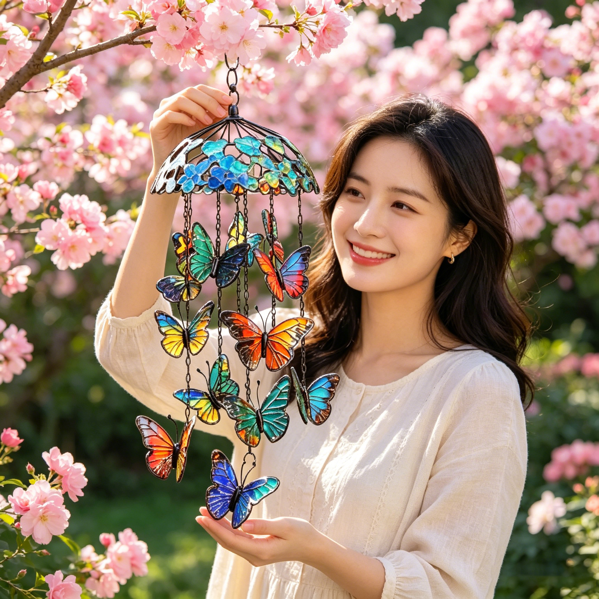 🦋🎐Vibrant Stained Glass Butterfly Wind Chimes – Handcrafted Outdoor Garden Hanging Decor