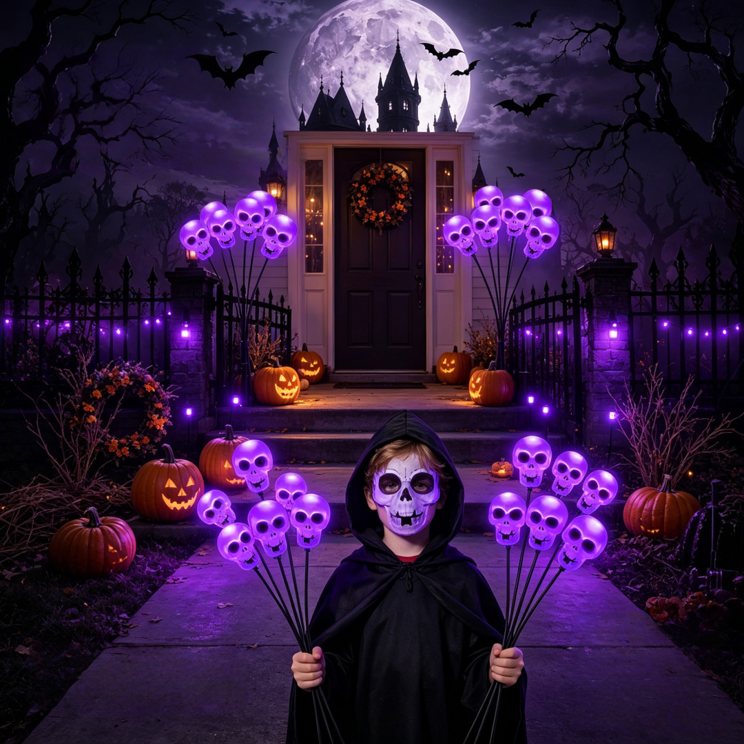 🔥Hot Sale🔥 👻Halloween Outdoor Waterproof Solar Skull Pathway Lights