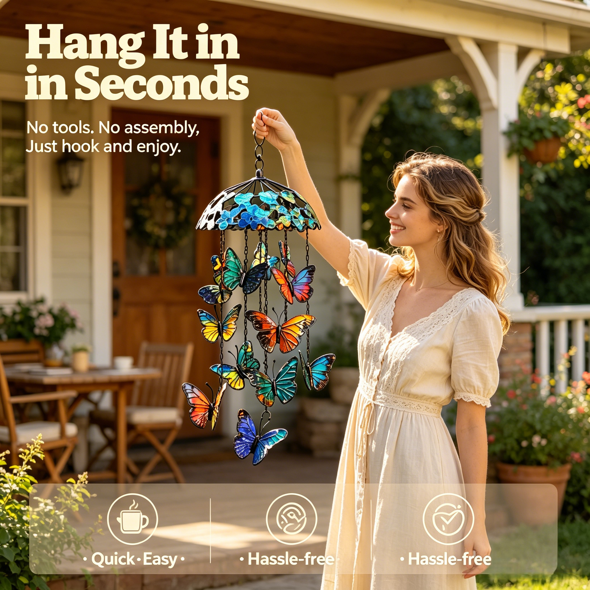 🦋🎐Vibrant Stained Glass Butterfly Wind Chimes – Handcrafted Outdoor Garden Hanging Decor