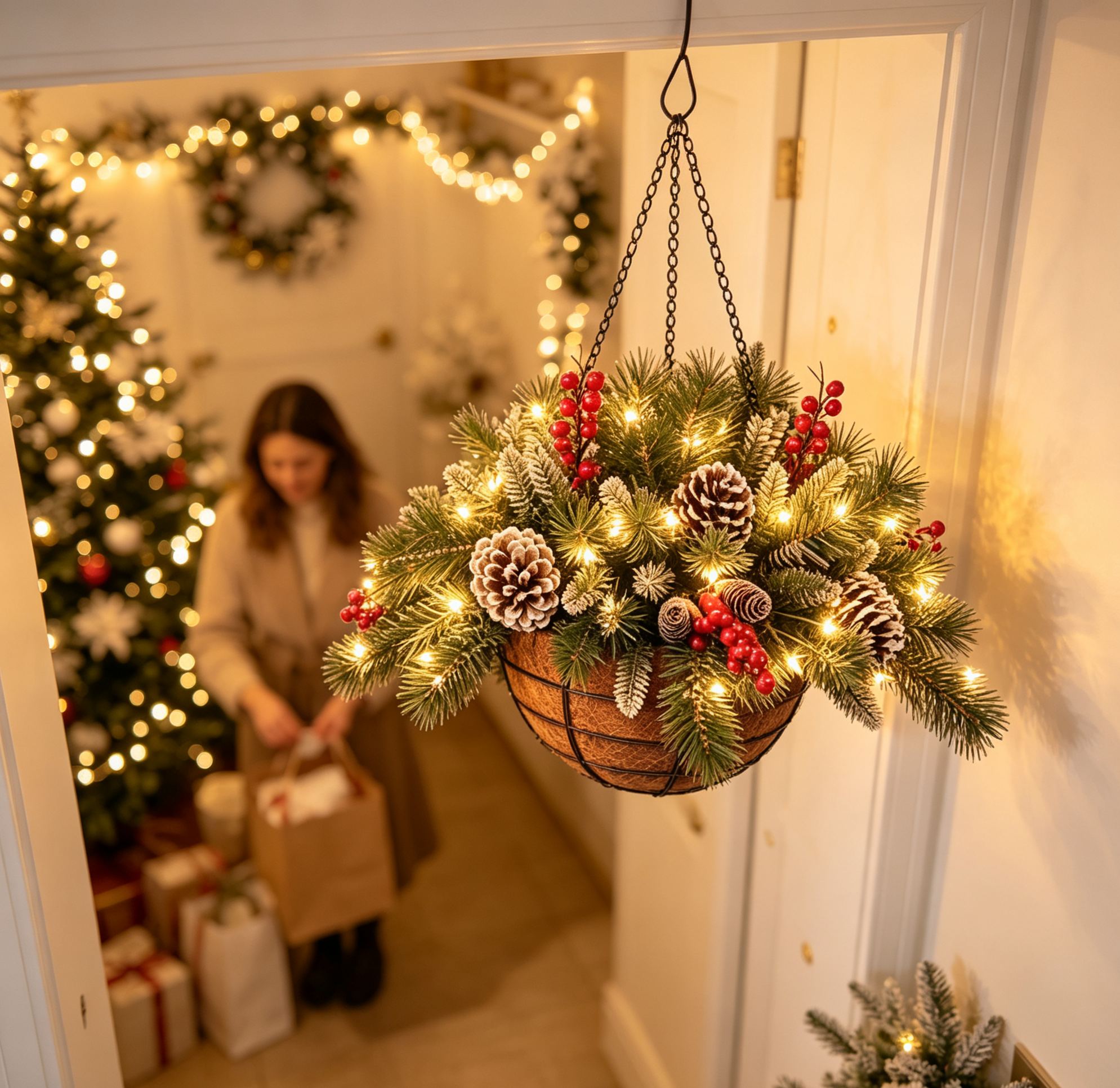 🎄Christmas Hot Sale🏆Pre-Lit Artificial Christmas Hanging Basket