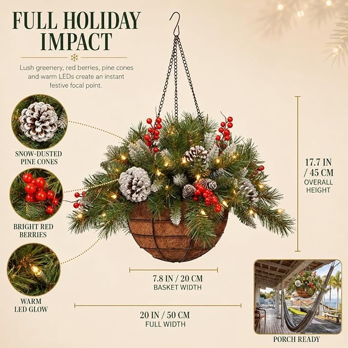 🎄Christmas Promotion 50% OFF🔥Pre-Lit Artificial Christmas Hanging Basket