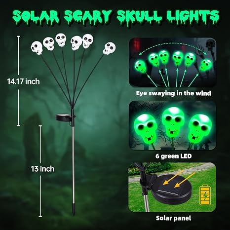 🔥Hot Sale🔥 👻Halloween Outdoor Waterproof Solar Skull Pathway Lights