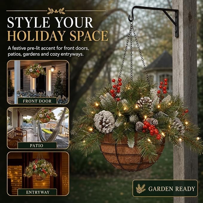 🎄Christmas Promotion 50% OFF🔥Pre-Lit Artificial Christmas Hanging Basket