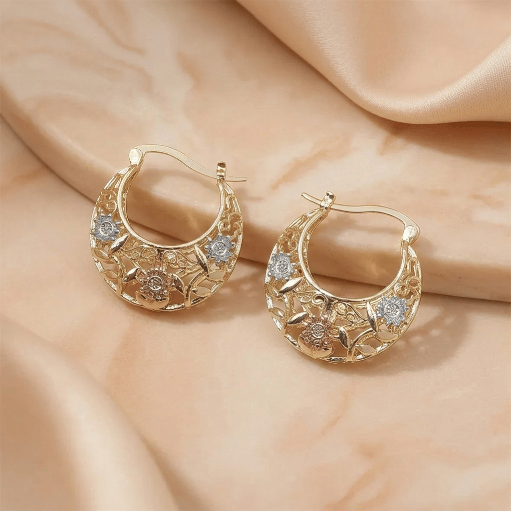 💥 LAST DAY 49% OFF🔥🌸 Vintage 14K Gold Flower Hoop Earrings