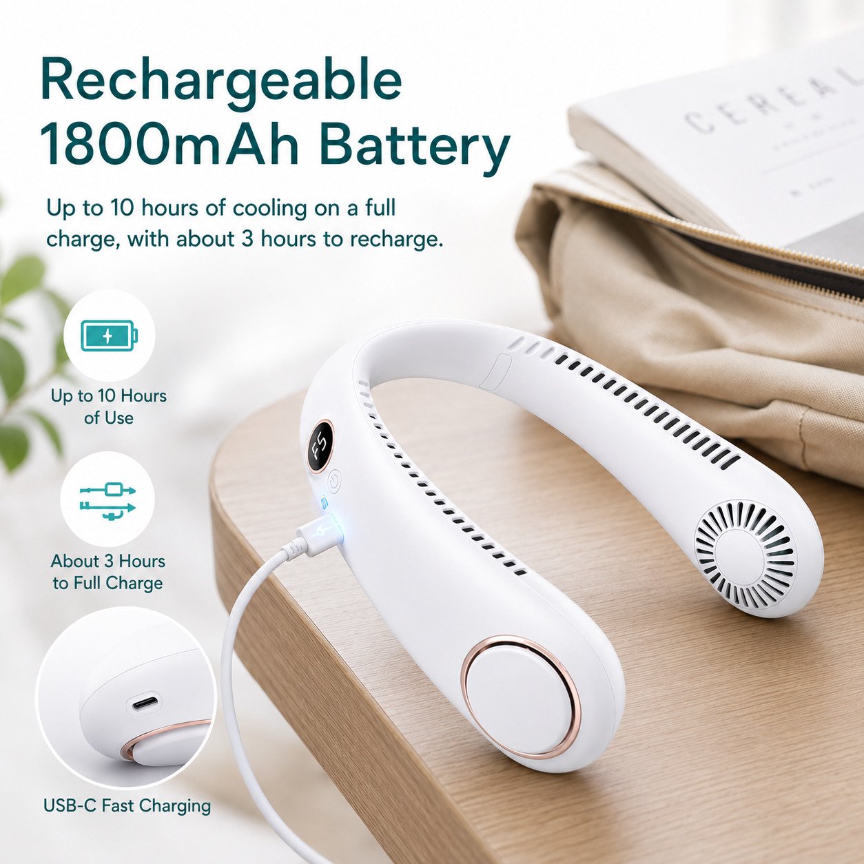 🔥LAST DAY 50% OFF🥵2026 Upgraded Wearable Bladeless Neck Fan 5-Speed Rechargeable Personal Cooling Fan🧊