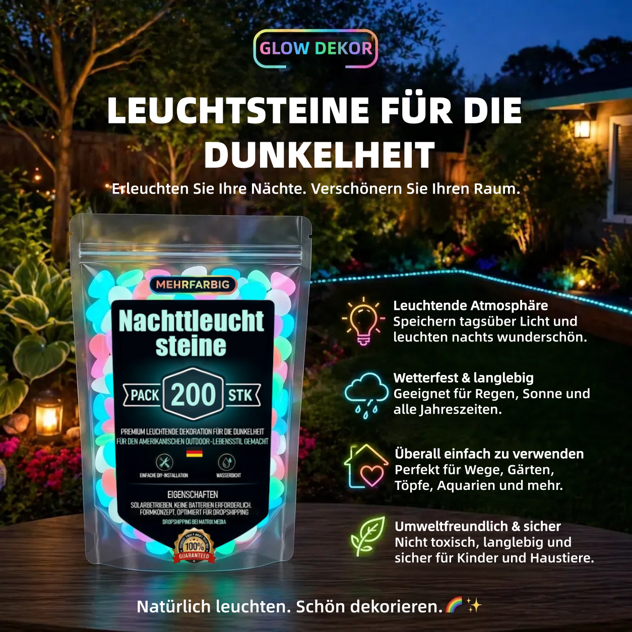 💥LETZTER TAG: 50 % RABATT💥🌈 Bunte, im Dunkeln leuchtende Gartensteine