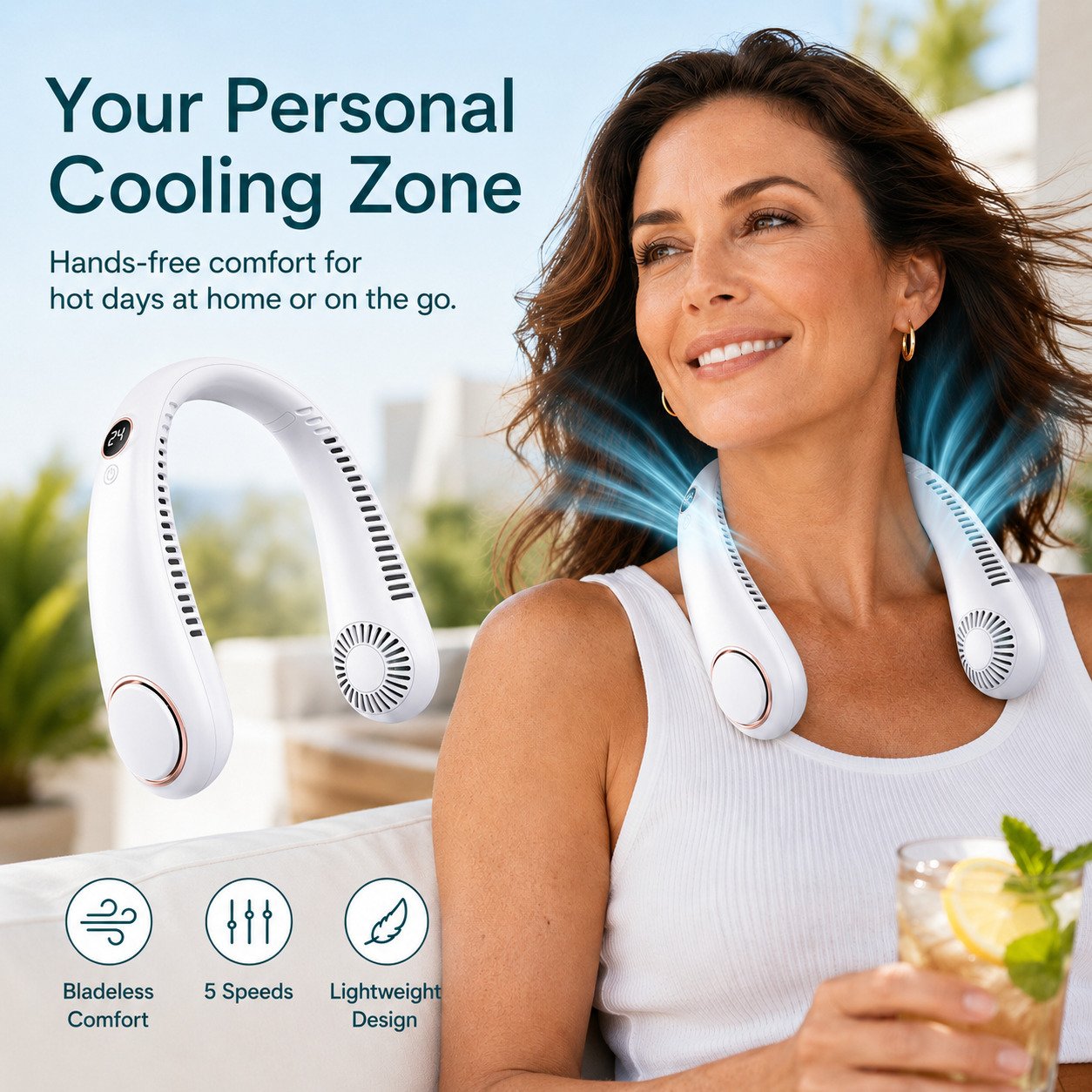 🔥LAST DAY 50% OFF🥵2026 Upgraded Wearable Bladeless Neck Fan 5-Speed Rechargeable Personal Cooling Fan🧊