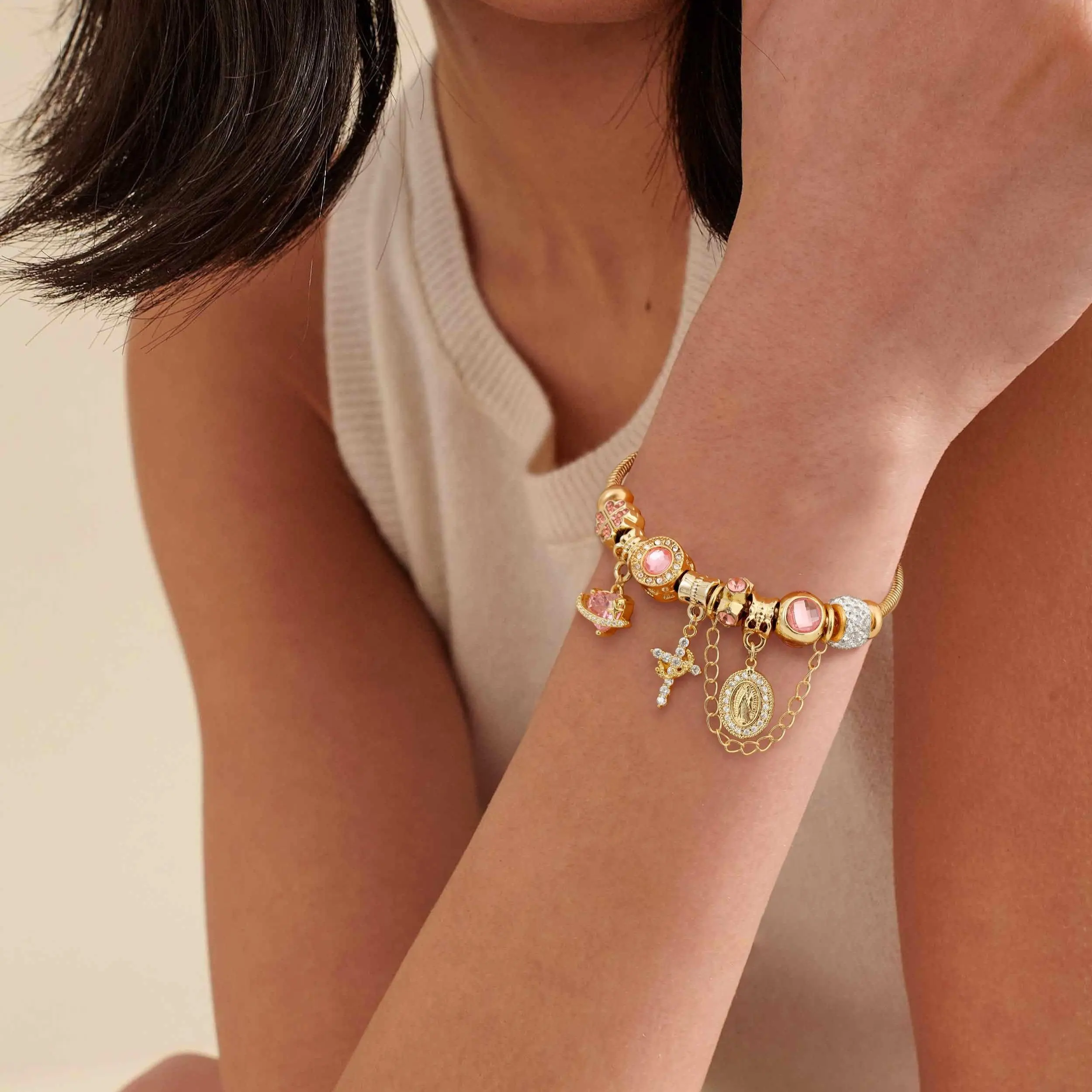 Tewiky Gold & Silver Aurora Multi-Element Snake Chain Bracelet for Women, Two-Tone Dainty Detachable Charm Bracelet, DIY Freely Mix & Match, Trendy Daily Jewelry Gift for Mother's Day | tiktokshopspringglowup summerwins