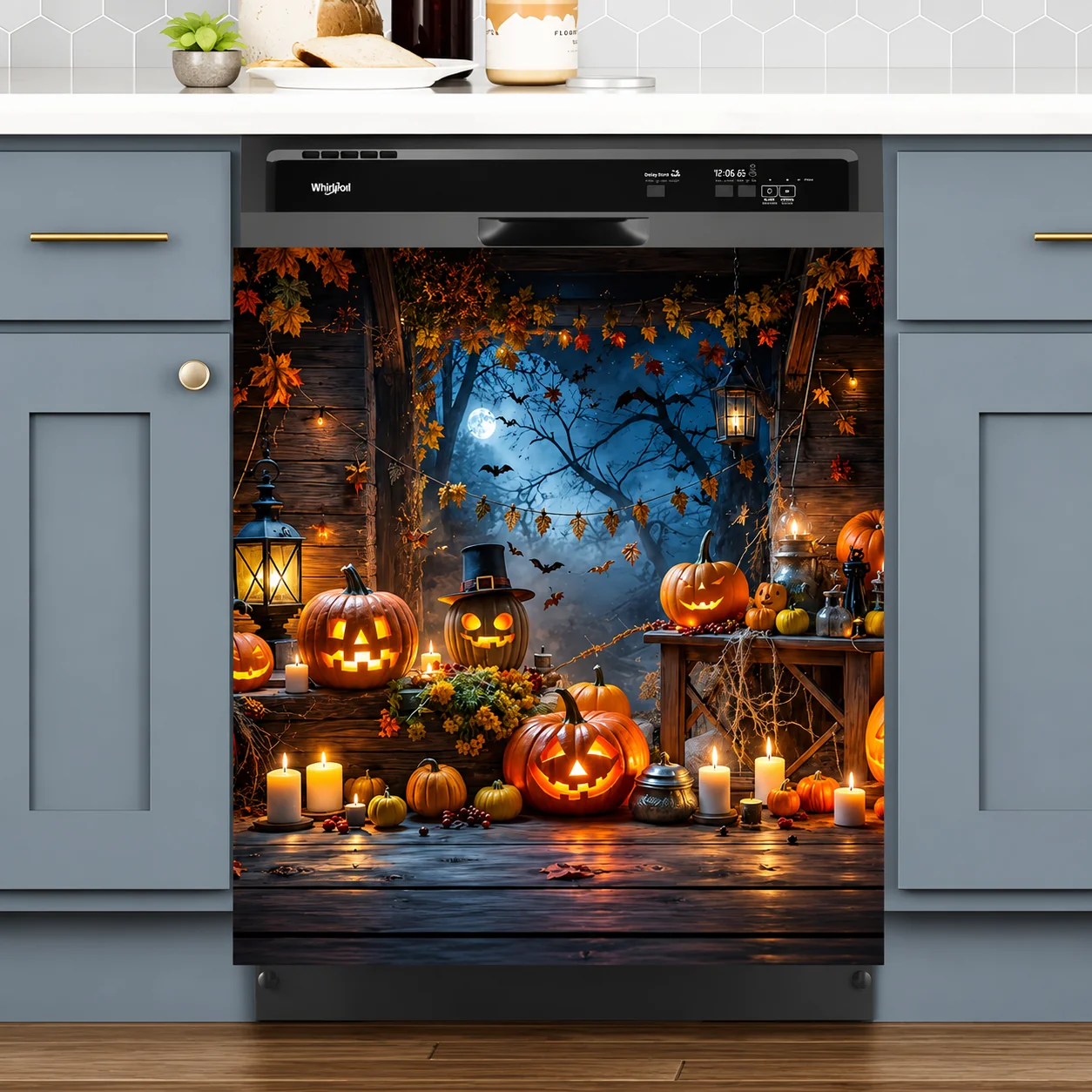 Reusable Halloween-Themed Magnetic Dishwasher Cover – Kitchen Decor for a Spooky Atmosphere