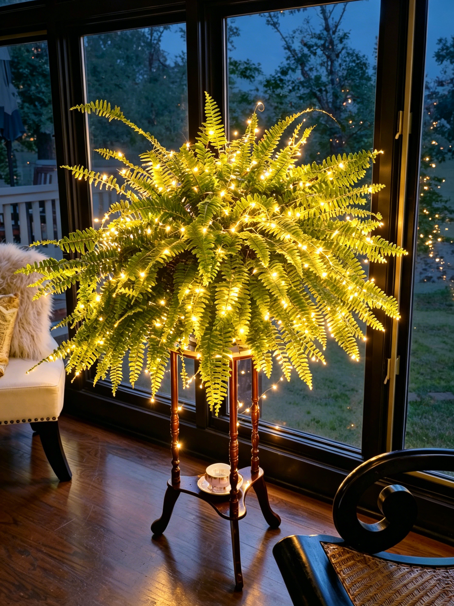 Customer photo of Boston ferns by a home