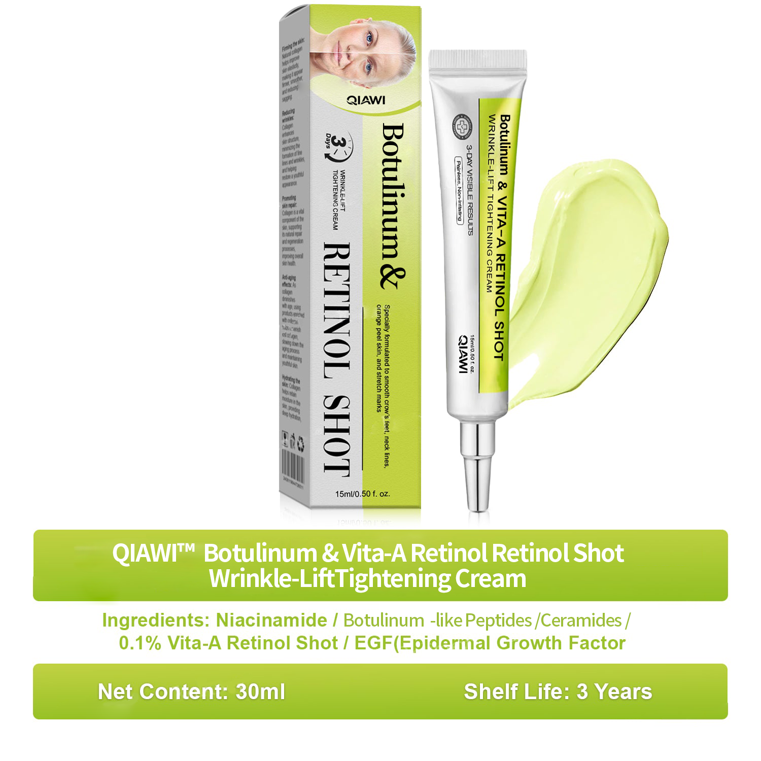 🔥Dernières 3 heures : 70 % de réduction🔥 Crème liftante anti-rides QIAWI™ à base de toxine botulique et de rétinol Vita-A✨