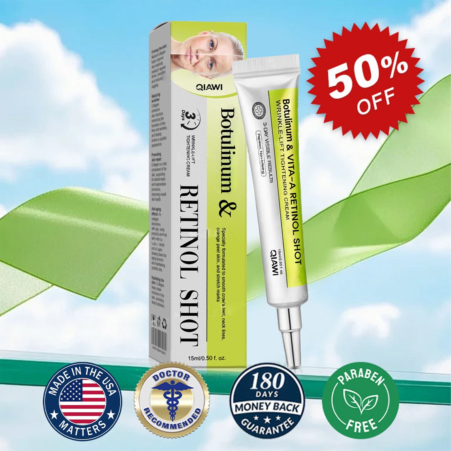🔥Dernières 3 heures : 70 % de réduction🔥 Crème liftante anti-rides QIAWI™ à base de toxine botulique et de rétinol Vita-A✨