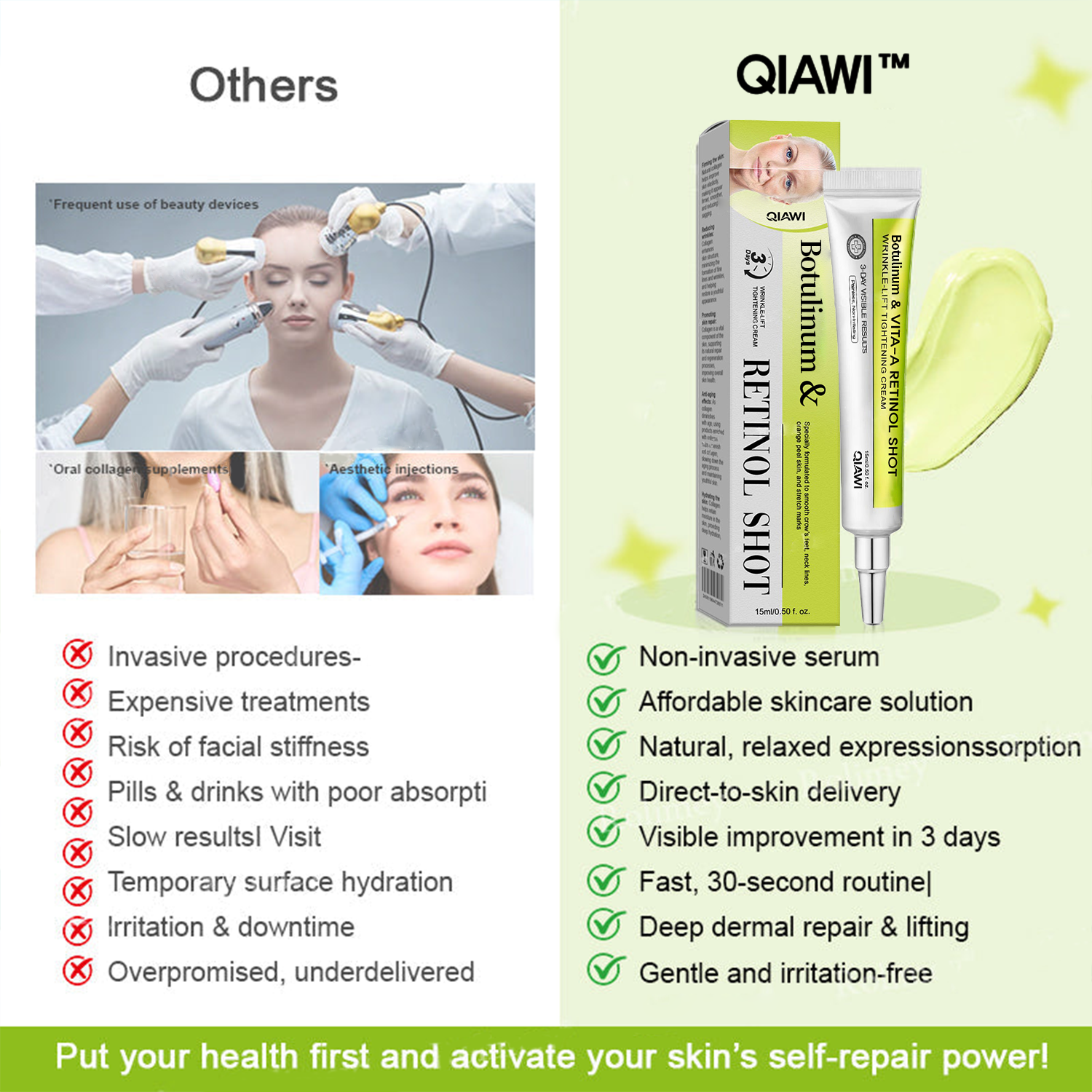 🔥Dernières 3 heures : 70 % de réduction🔥 Crème liftante anti-rides QIAWI™ à base de toxine botulique et de rétinol Vita-A✨