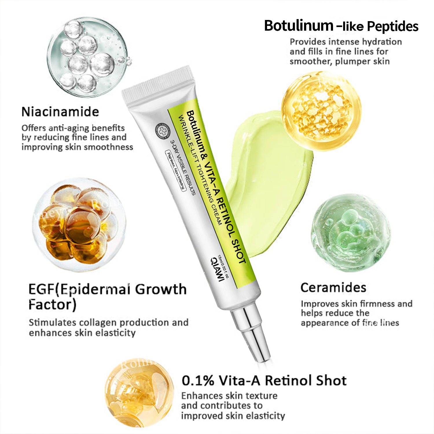 🔥Dernières 3 heures : 70 % de réduction🔥 Crème liftante anti-rides QIAWI™ à base de toxine botulique et de rétinol Vita-A✨